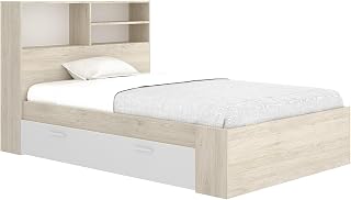 Vente-unique-Cama 120 x 190 cm con Almacenamiento - Color: Natural y Blanco - VARDIEL