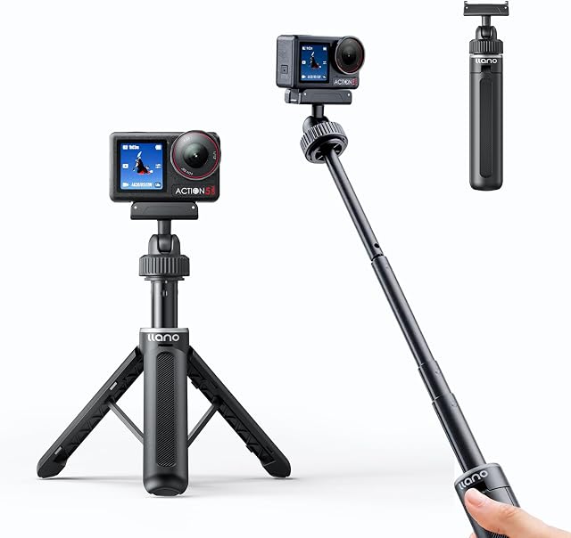 llano 16" Magnetic Action Camera Tripod for DJI Osmo Action 5 pro/4/3, Osmo 360, Extendable Mini Tripod with Magsafe Quick Release Adapter, 360° Ball Head, Small Selfie Stick, Lightweight, Black