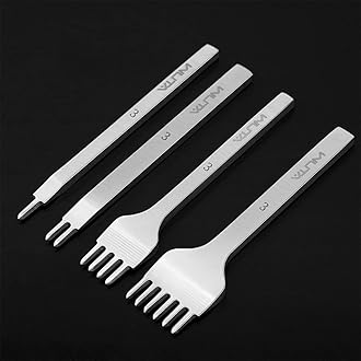 WUTA Leather Hole Punch Tool Pricking Iron Hole Puncher 3mm 1/2/4/6 Prong Tooth Lacing Diamond Stitching Chisel Set for DIY Leather Craft Kits (Silver)