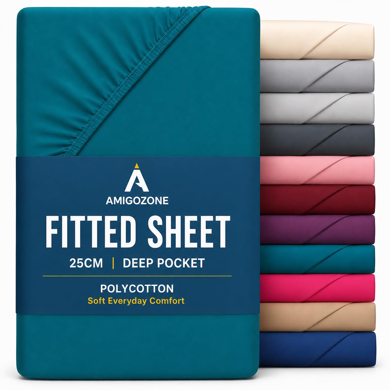 AmigoZone Non Iron Percal Quality Plain Fitted Sheet Or Pillow Pair Cases (Pillow Pair, Teal) โ image 1