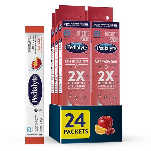 Pedialyte Paquetes de electrolitos en polvo de hidratación rápida, ponche de frutas, bebida de hidratación, 4 unidades (paquete de 6), total de 24
