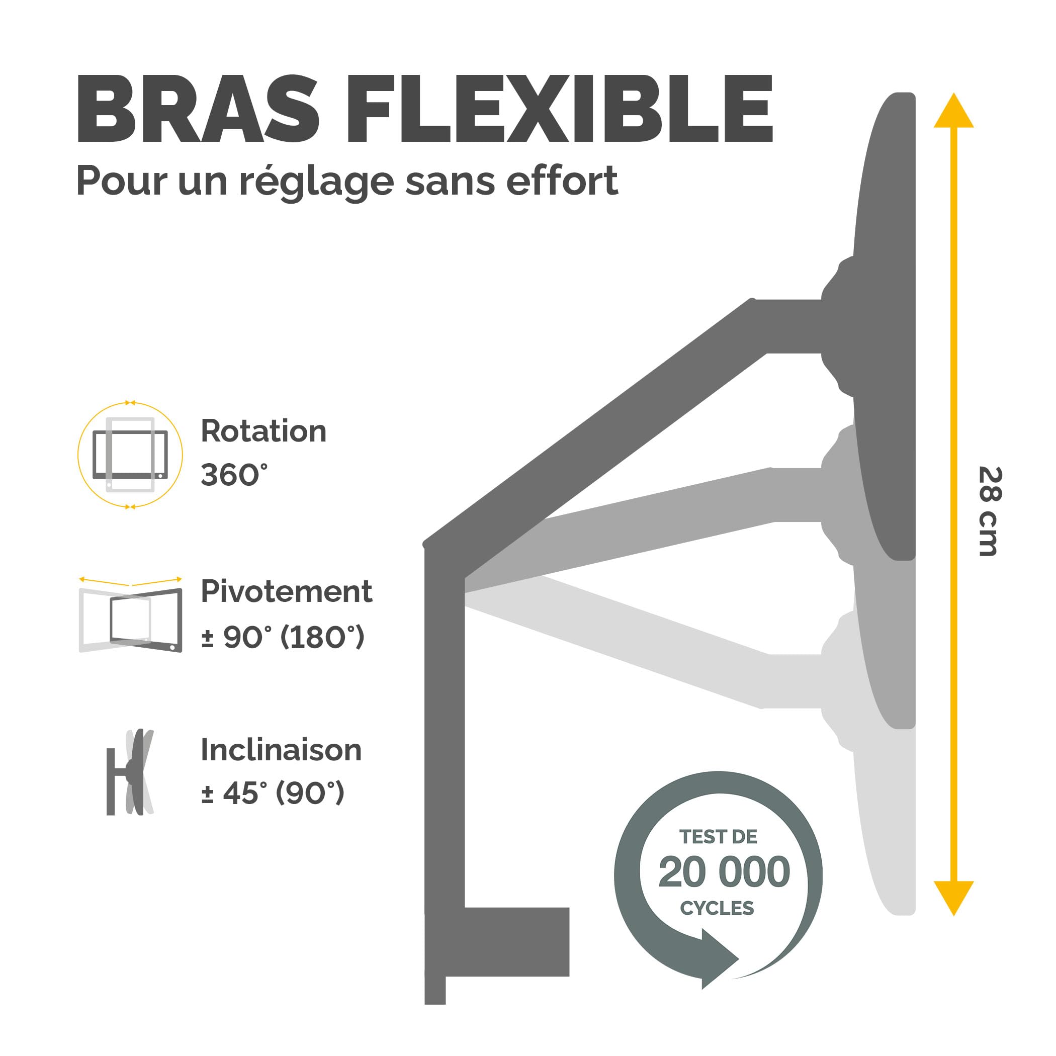Fellowes Bras Porte Écrans Platinum Double Horizontal pour 2 Moniteurs Jusqu'à 32", Hauteur Ajustable, Norme VESA, 2 Ports USB