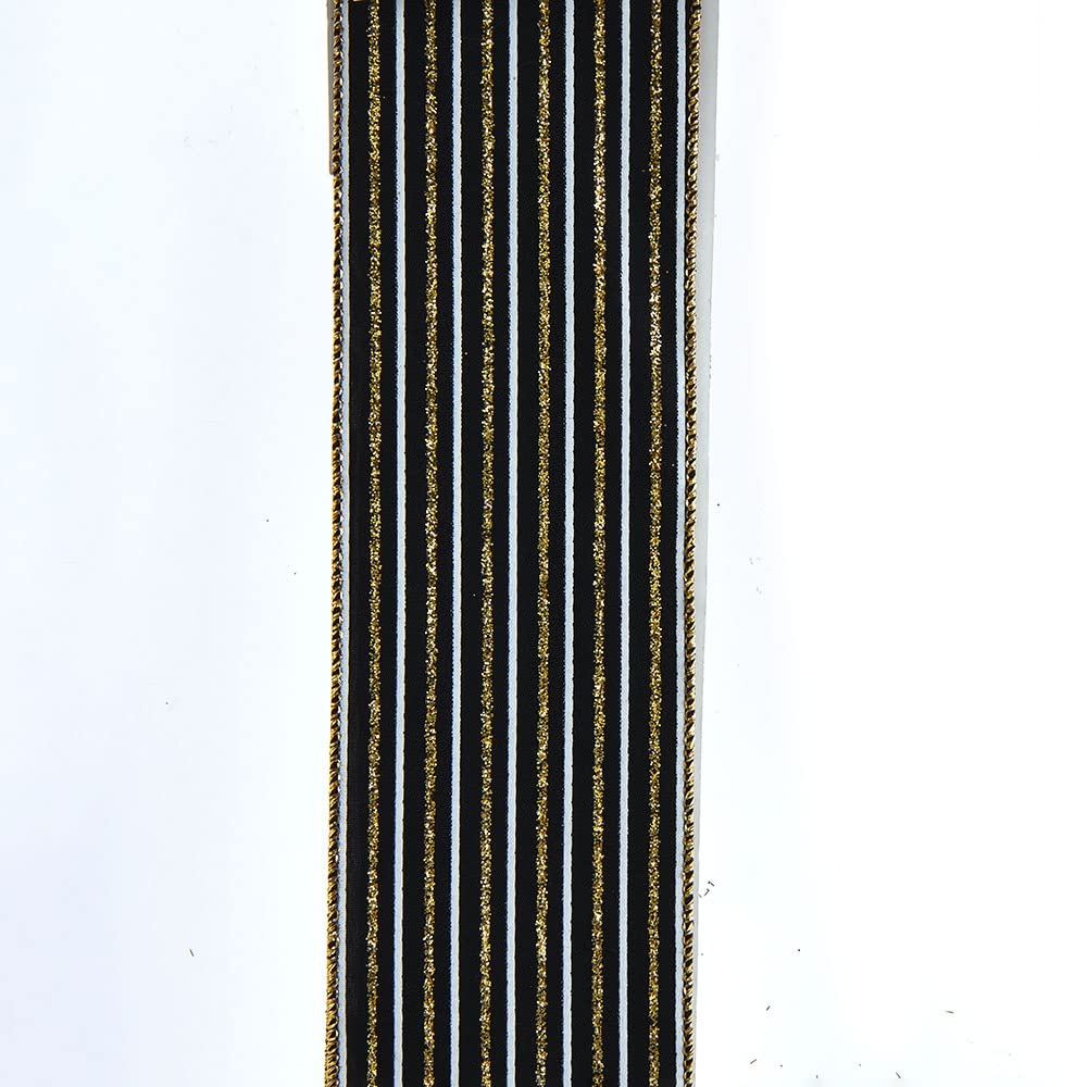 Ruban paillettes noir blanc or Kurt S. Adler 6,3cm x 9,1m