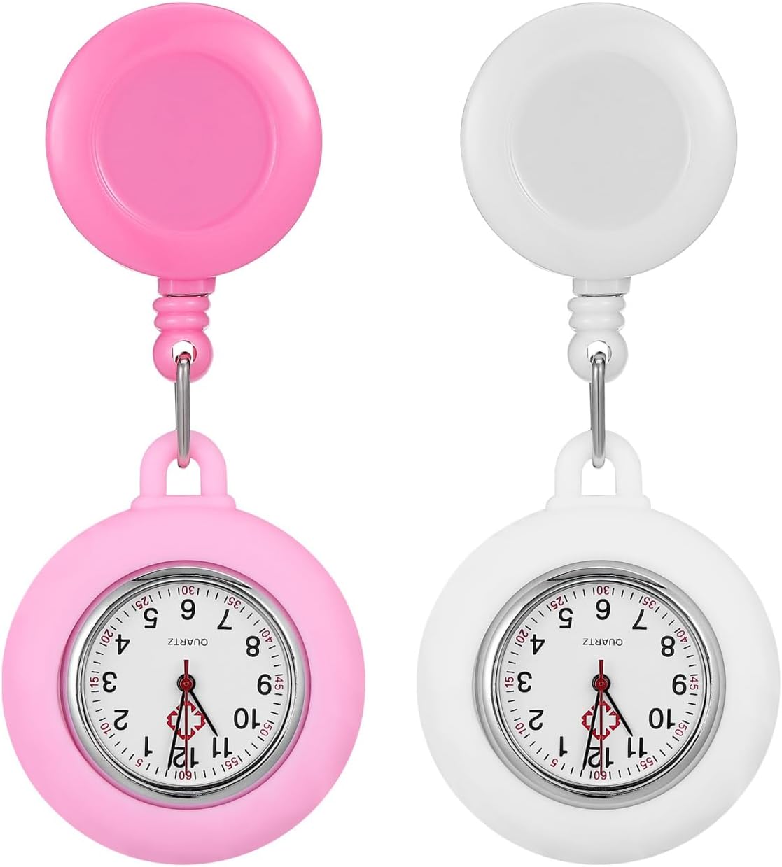 jojofuny 2-Pack Nurse Pocket Watches with Retractable Clip-on Badge Reel Lightweight Waterproof Fob Watches with Second Hand for Healthcare Professionals