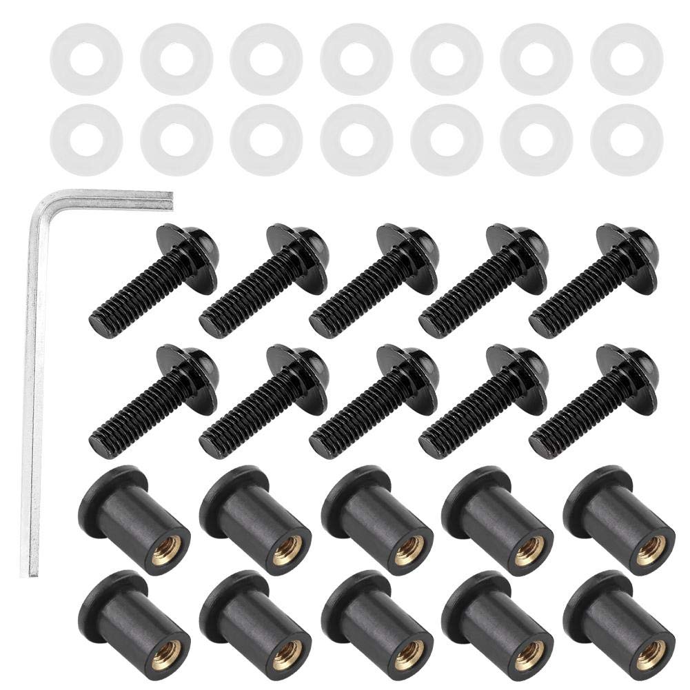 Sellado Orificios 20 Tornillos De Parabrisas M5 Para Moto - Juego Completo Con Tuercas De Goma Y Latón - Fácil Instalación Kit Fijación Moto ATV