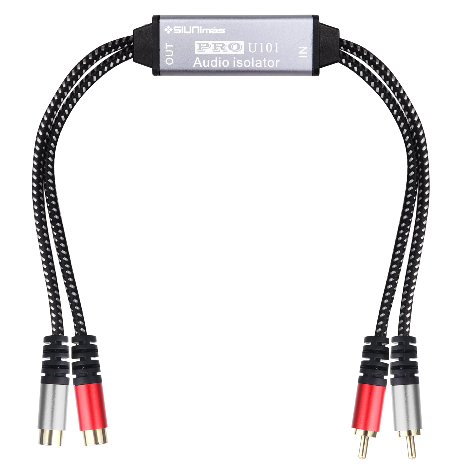 Pro U101 Mini RCA Passive Ground Loop Noise Isolation Box Build-in Nylon Braided Cords Audio Noise Filter for Home/Car/Official Audio Playing Systems Hum/Buzzing Problems