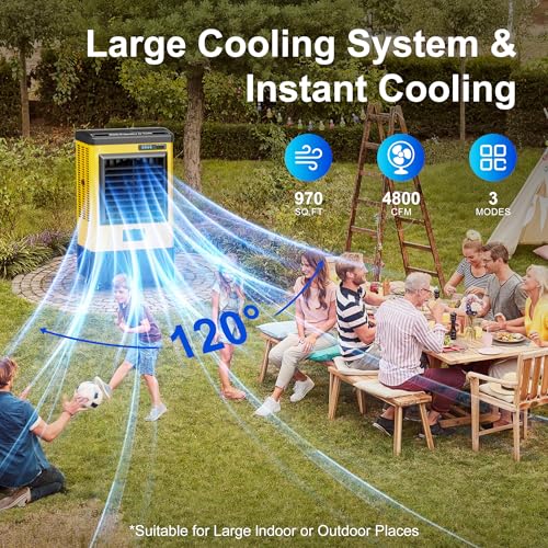 AKIRES 4800CFM Swamp Coolers,Portable Evaporative Air Cooler for 970 Sq.ft of Space,with Continuous Auto Fill,10.6-Gal Water Tank,120°Oscillation,3 Ice Packs,Cooling Fan for Outdoor,Indoor Use(41IN)