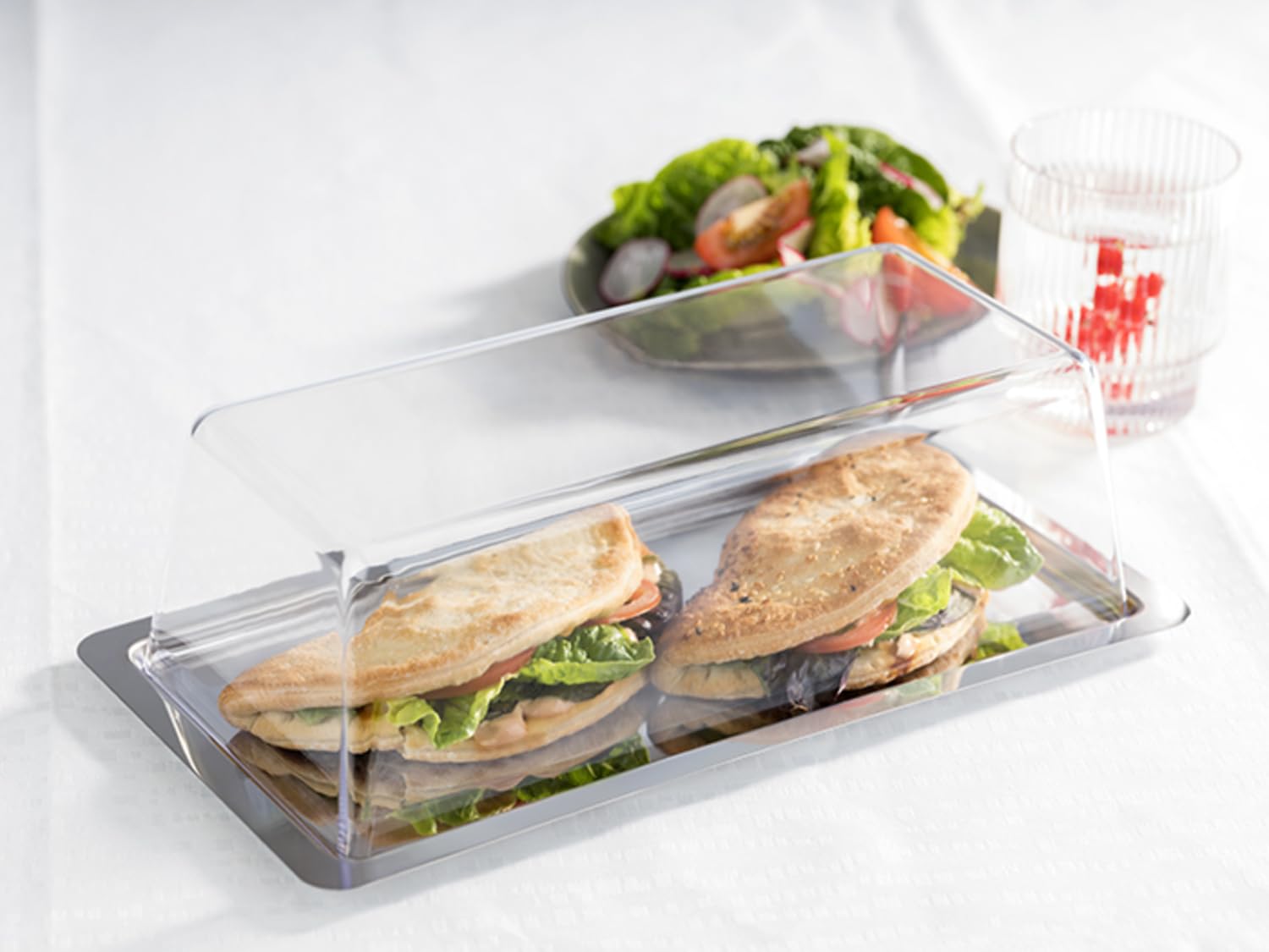 APS 64 Finesse - Vassoio in acciaio INOX con coperchio, 34 x 16,5 x 10cm