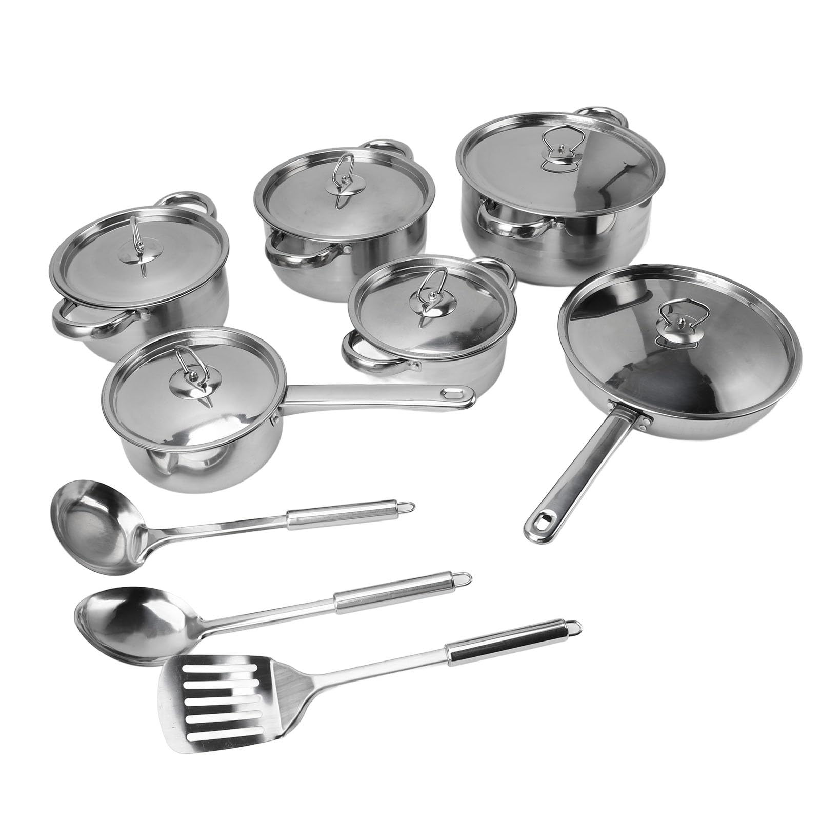 Tonysa Set da in Acciaio Inox Completo di Pentole, Padelle per Pasti in Famiglia con 4 Pentole per Zuppe e 2 Padelle