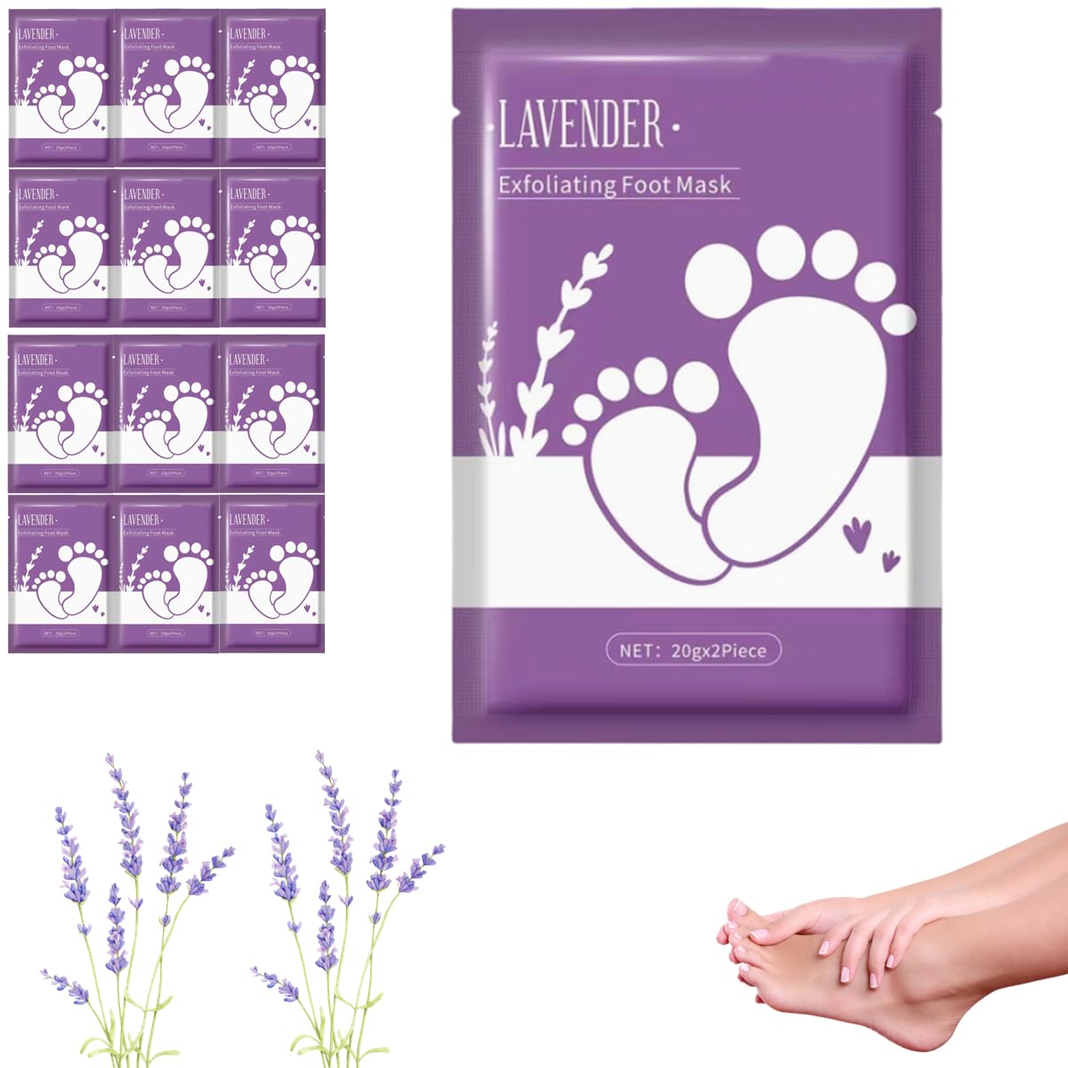 Foot Peel Mask & Exfoliating Socks - Hydrates Dry Cracked Feet, Removes Dead Skin and Calluses for Men and Women - Professional Foot Care​ (12PCS)