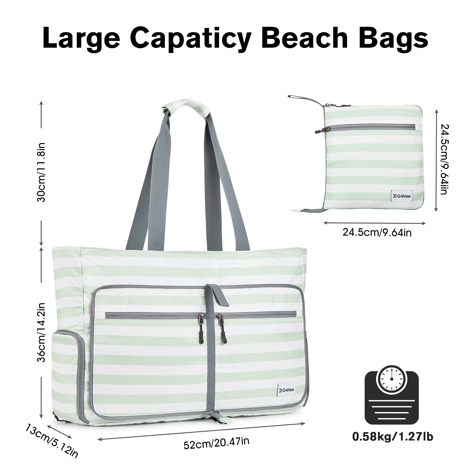 Bolsa de playa, bolsa de playa plegable con cremallera, bolsa de piscina impermeable a prueba de arena, Verde claro, XL 5