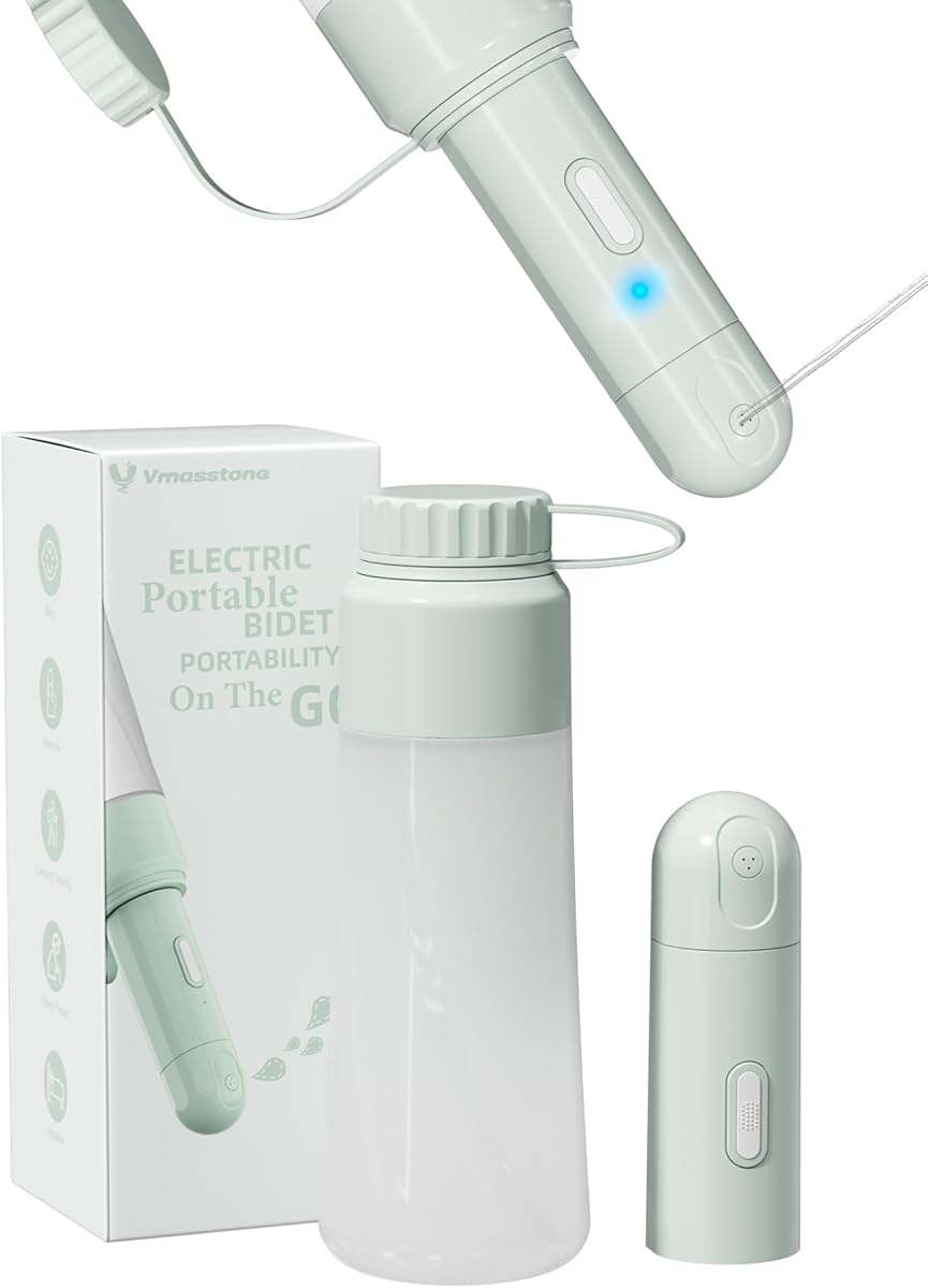 Electric Portable Bidet Sprayer Bottle Handheld for Women &amp; Men, Travel Bidet Portable for Travel, Personal High Pressure Hygiene for Backpacking &amp; Camping (VMASSTONE EPB-001 Mint Green)