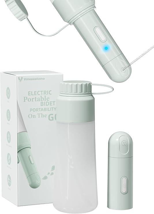 Electric Portable Bidet Sprayer Bottle Handheld for Women & Men, Travel Bidet Portable for Travel, Personal High Pressure Hygiene for Backpacking & Camping (VMASSTONE EPB-001 Mint Green)