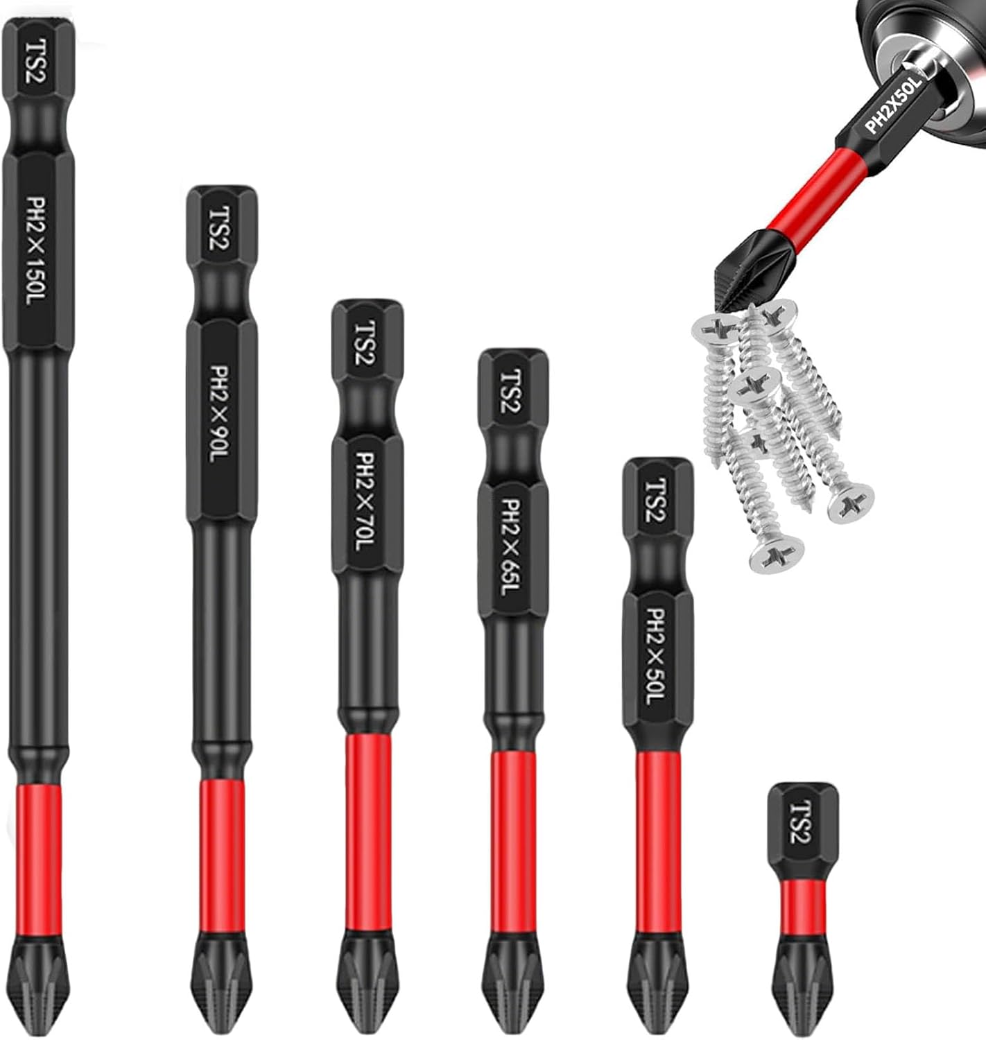 12Pcs Screwdriver Bit Set, S2 Steel Impact Driver Bits for for Power Tools and DIY Projects(25/50/65/70/90/150mm)