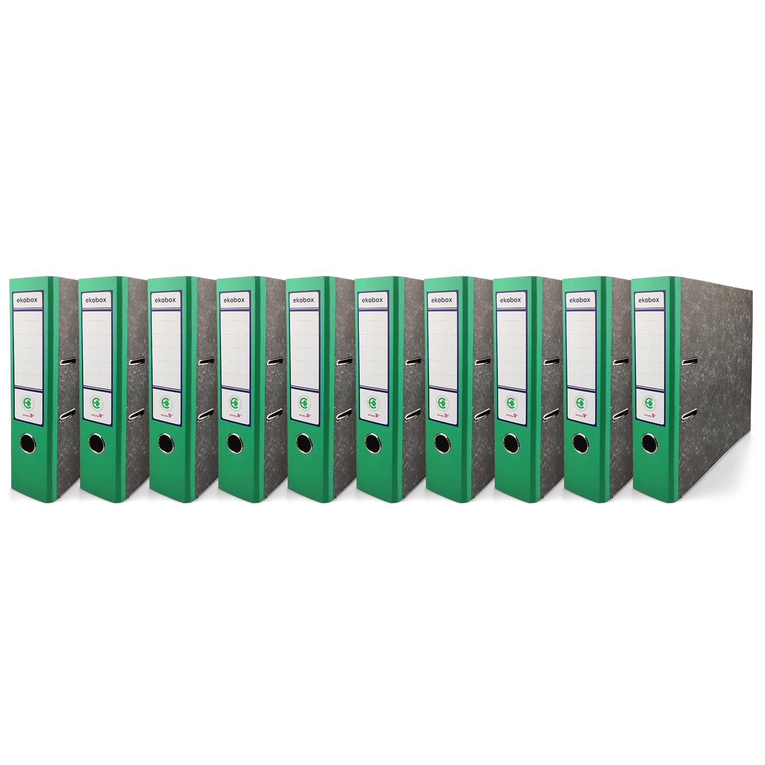 Netuno 10 Ekobox Ring Binders Marbled Green A4 Cardboard Folder Office Document Storage 75mm 3 Inch Spine Filing Organiser Archive Box Label Slot Finger Hole Durable Design