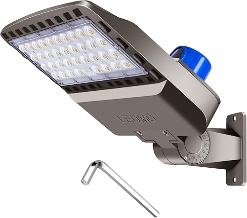 ledmo Iluminación LED de estacionamiento de 150 W, luz LED de caja de zapatos ajustable con fotocélula del atardecer al amanecer, ajuste deslizante,