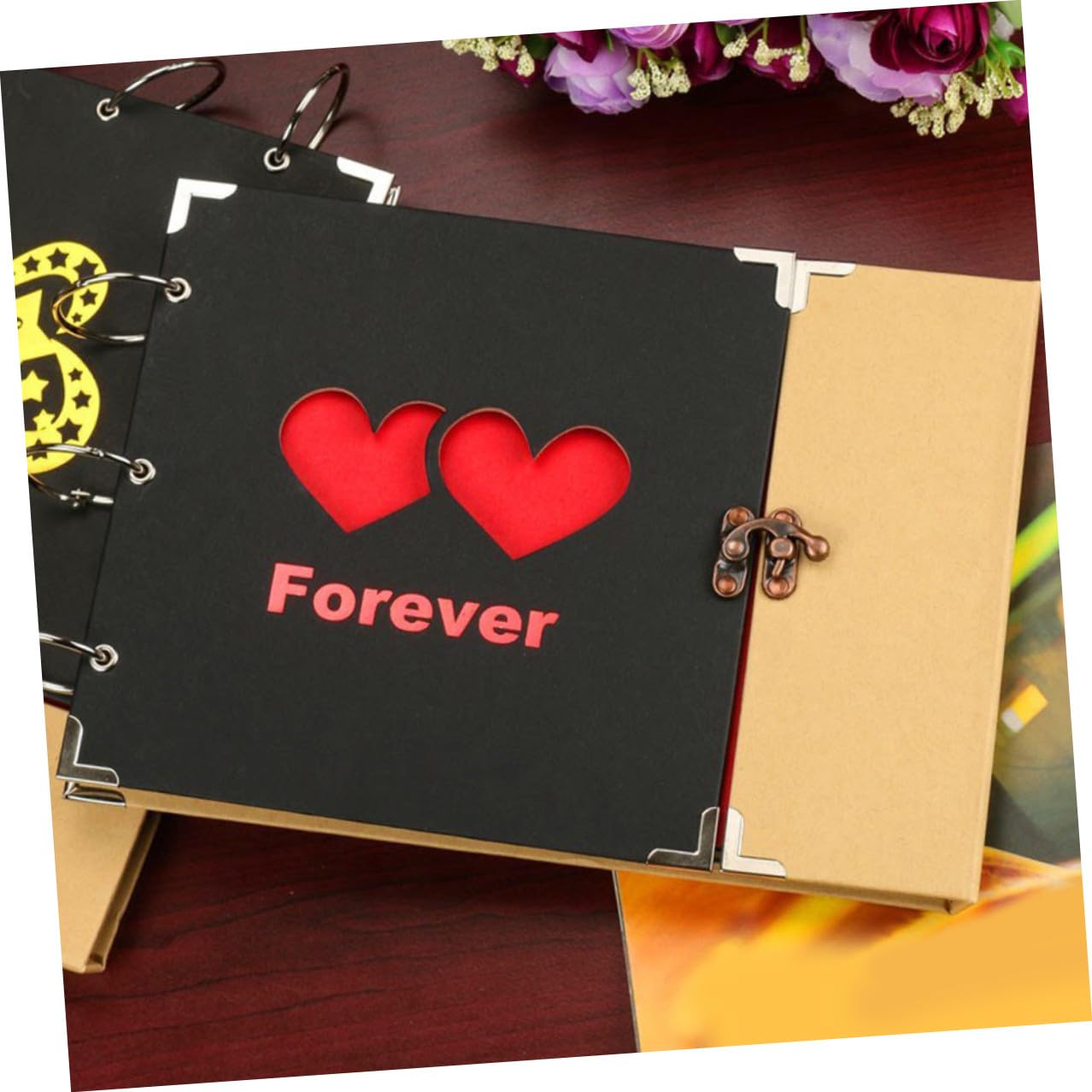 NOLITOY 10 Zoll Selbstgemacht Scrapbook Fotoalbum aus Eisen Herzmotiv Design Loses Erinnerungsalbum zum Selbstgestalten Geschenk für Jubiläum und Valentinstag