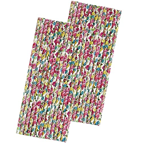 Pitillos de papel floral rosa 7.75 pulgadas pack 50 miniatura 1