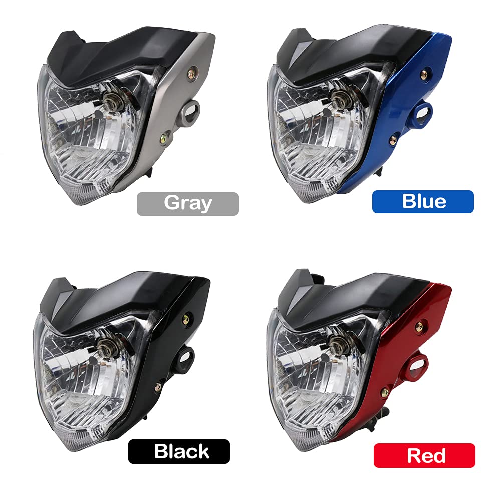 Motocykl reflektory, motocyklowe reflektory 4 kolor motocykl reflektor czołowy z uchwytem żarówki zestaw pasuje do FZ16 YS150 Fez150 Lampa czołowa czołowa (szary)