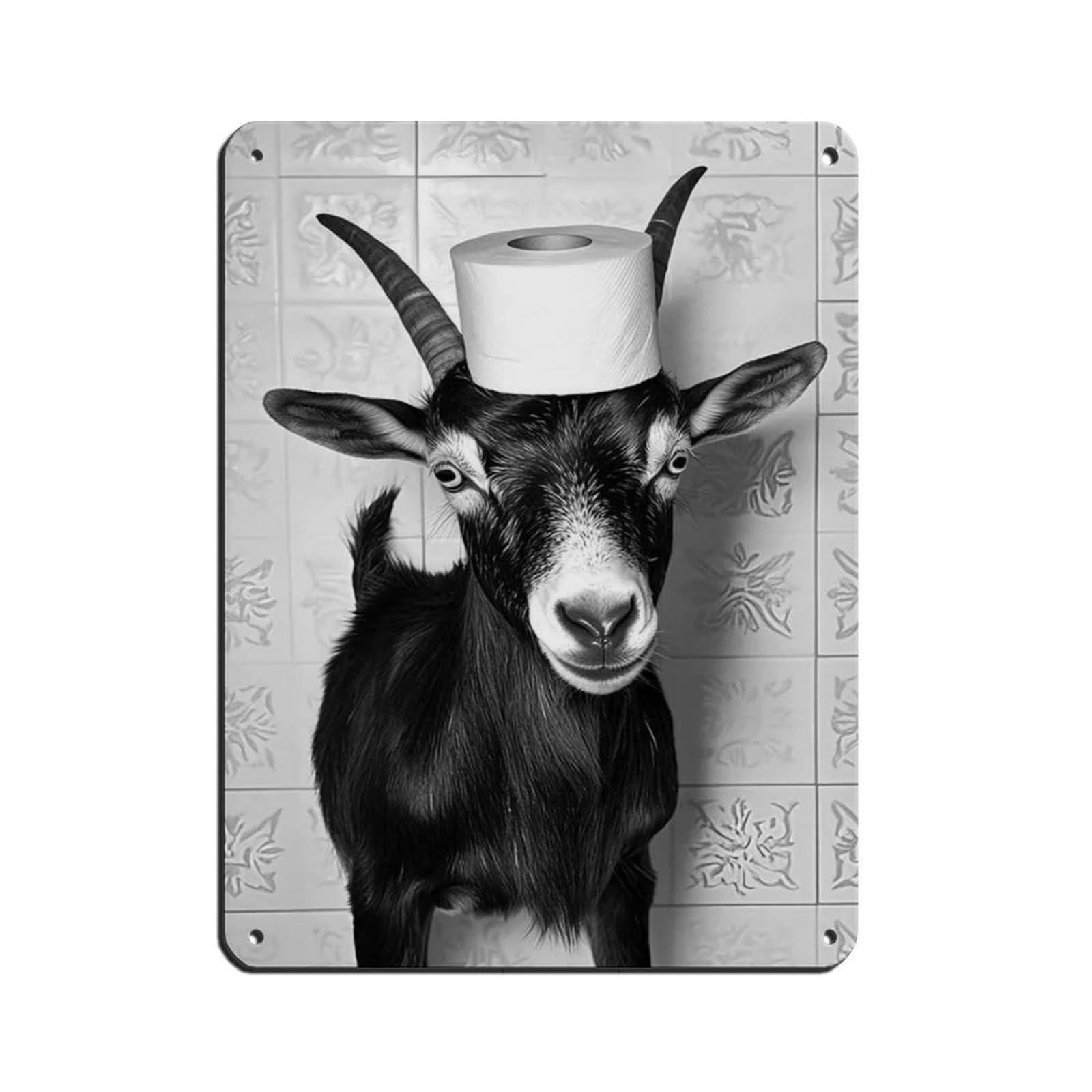 Goat with A Toilet Paper Roll on Head Tin Sign Vintage Metal Pub Club Cafe Bar Home Wall Art Decoration Poster Retro 12x16inch(30x40cm)