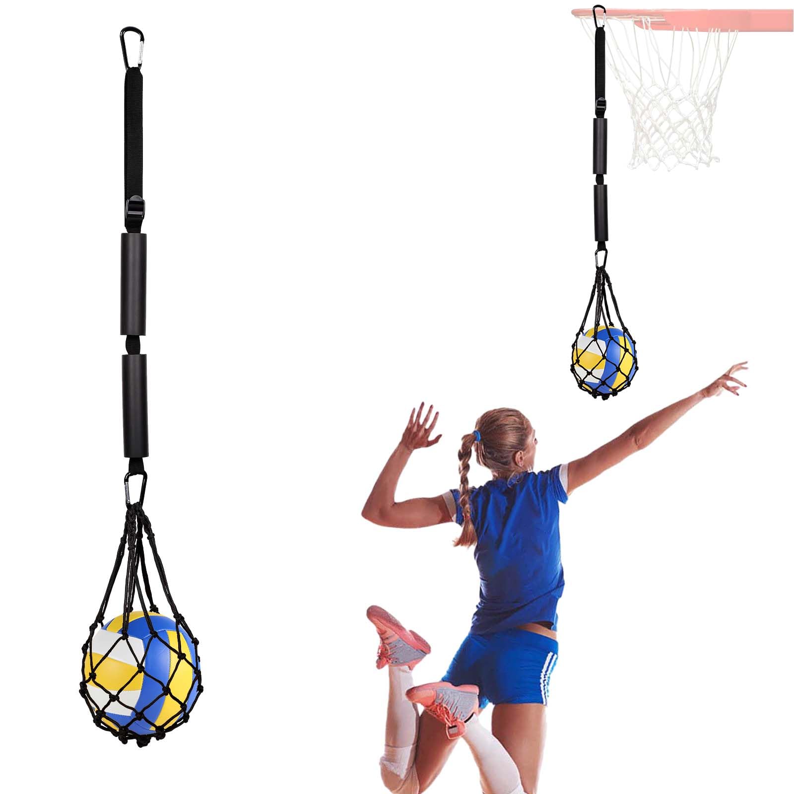 Volleyball Spike Trainer, Black Volleyball Hitting Training Equipment System with Carabiner Adjustable Volleyball Attack Aids Serving Practice Setting Tool for Beginners & Pro Jumping Arm Swing