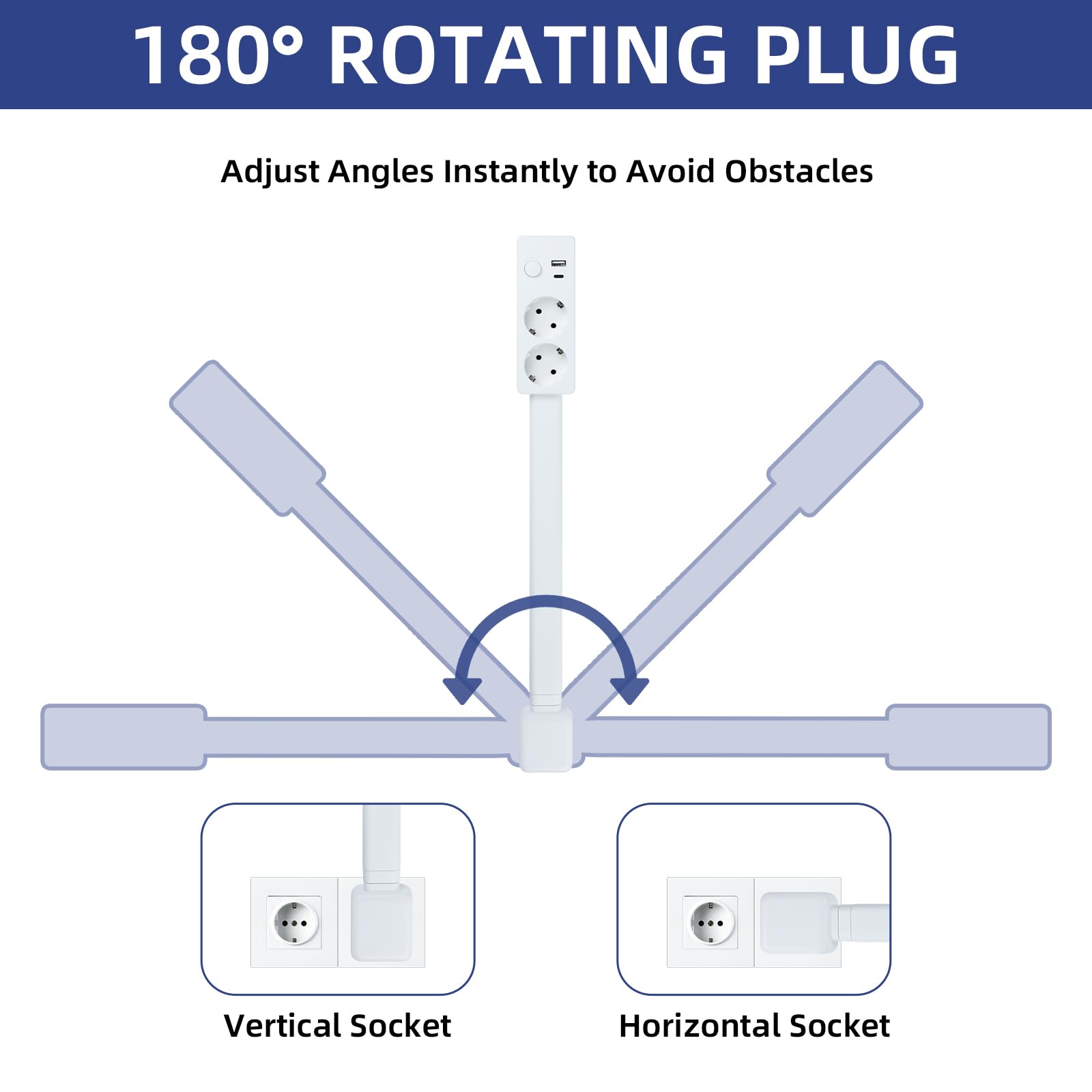 Regleta con puertos USB-A, USB-C y 2 tomas de corriente, extensión de pared extensible y giratoria, ideal para mesitas de noche, sofás, oficinas y otros lugares de difícil acceso. — view 5