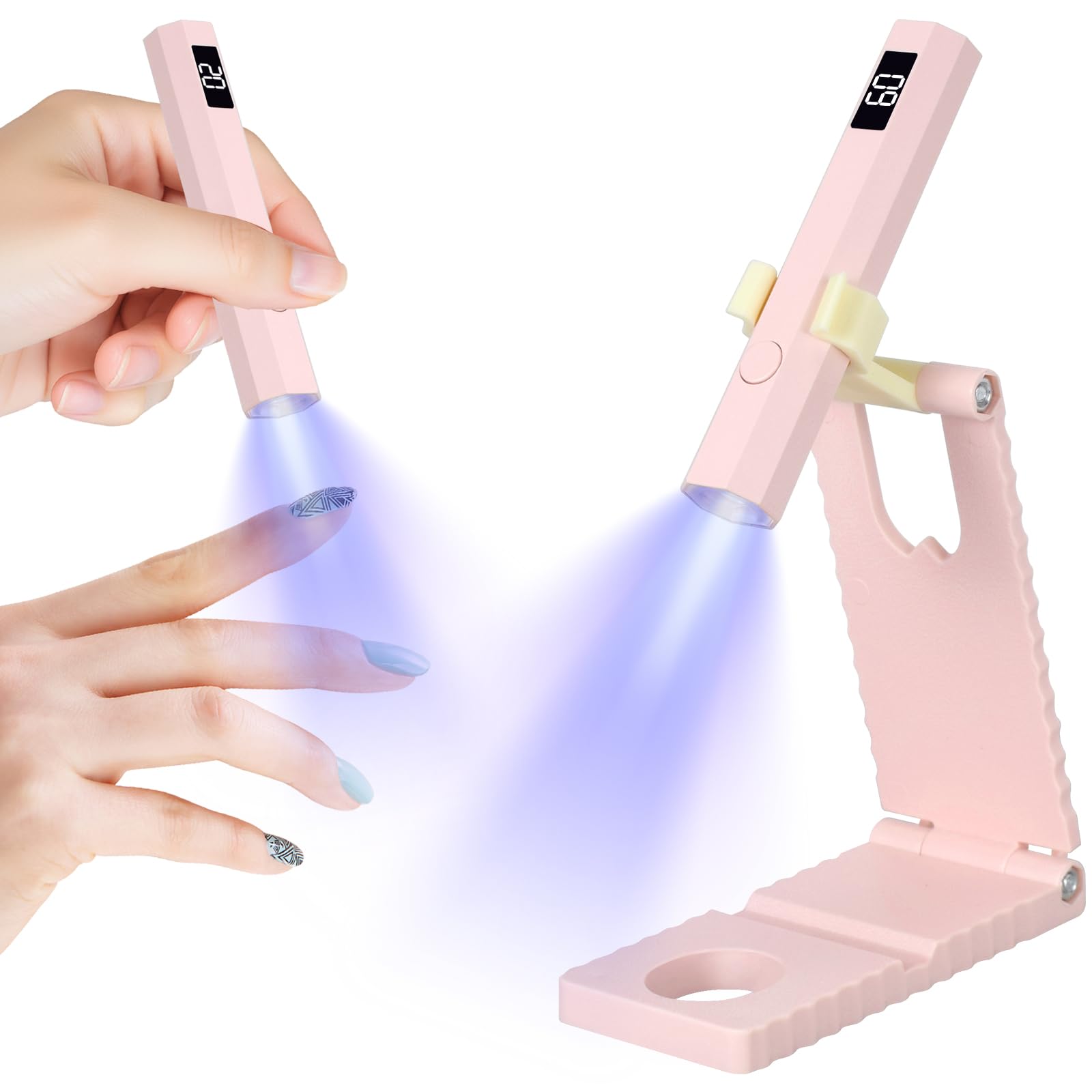 Mini lampada UV per unghie in gel, lampada UV per unghie con supporto, ricaricabile, piccola lampada UV per unghie, portatile, 2 modalità timer per smalto gel (rosa)