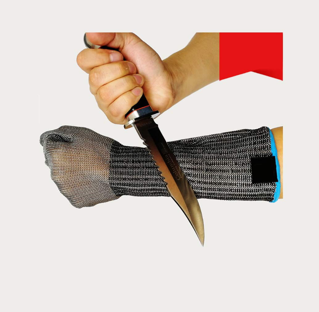 Guanti antitaglio, anti-foratura, impermeabili, in filo di acciaio inox, design allungato, 5 livelli di protezione, protezioni per braccia in metallo per lavoro (M/8 paia)