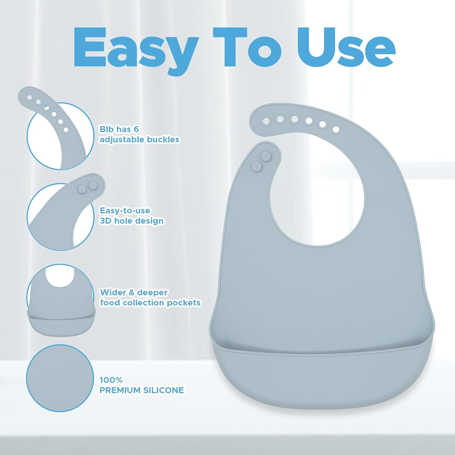 BabyX Silicone Baby Starter Kit, 5 Pieces First Feeding Set, Including Training Spoon, Fork, Cup, Bib and Heart Shaped Bowl (Blue), BPA-Free, Baby Utensils Supplies, Microwave/Dishwasher Safe
