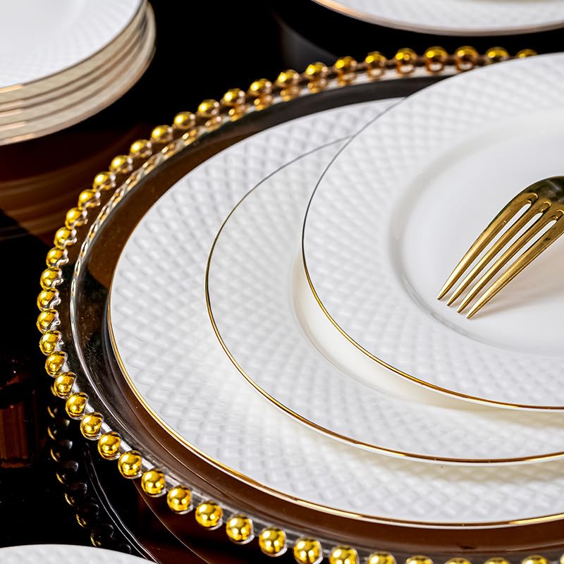 50 Platos Cargadores Acrílicos Redondos con Borde Dorado miniatura 3