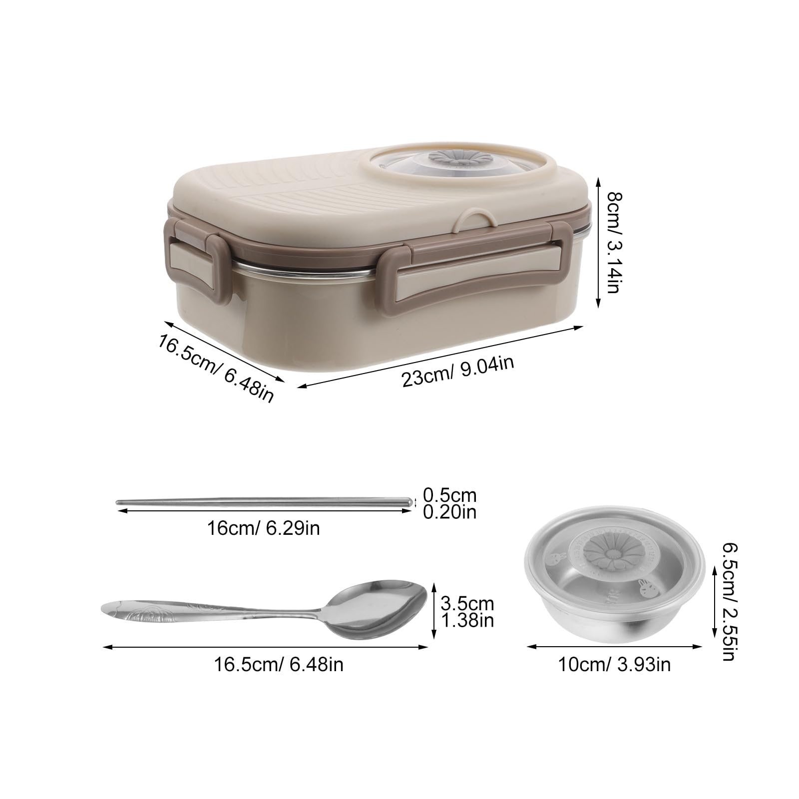 Alipis Auslaufsichere Bento Lunchbox aus Edelstahl mit 3 Fächern | Beige, 1 Satz, Pp Details, Inklusive Stäbchen, Löffel und Suppenschüssel