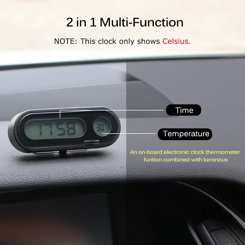 ONEVER Car Clock, Car Digital Clock with Thermometer Mini Vehicle