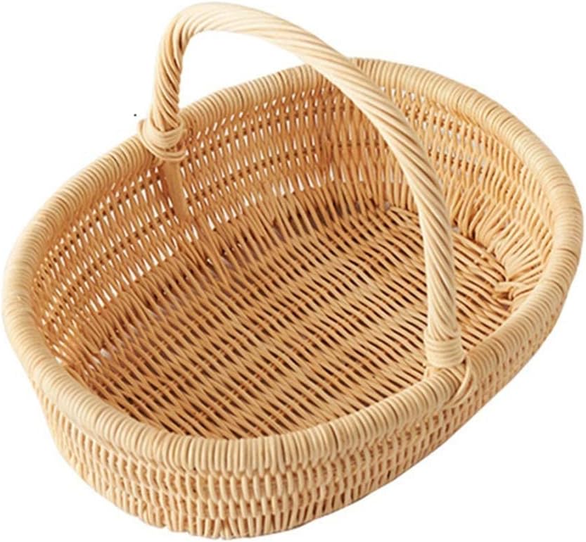 Rattan Picnic Basket Easter Basket Outdoor Fruit Storage Basket, Party Supplies (28x23x21cm)