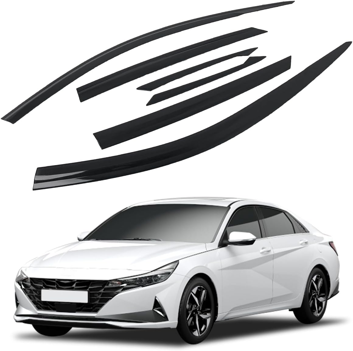 AUTOCLOVER Tape-On Rain Guards Window Visors 6 Pcs Set for Hyundai Elantra 2021 2022 2023 2024 2025 / Window Deflectors, Out-Channel Vent Shades (Smoked)