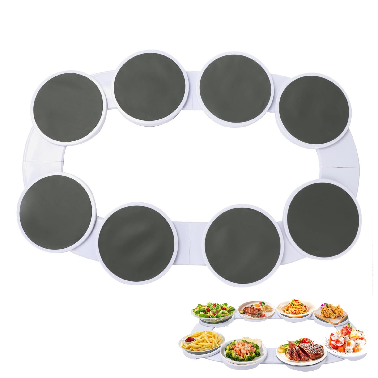 BigKing Vassoio girevole per tavolo da pranzo, vassoio girevole a 360° per 8 vassoi, piatto girevole Lazy Susan per tavoli lunghi, vassoio da buffet girevole, multifunzionale per pasti familiari