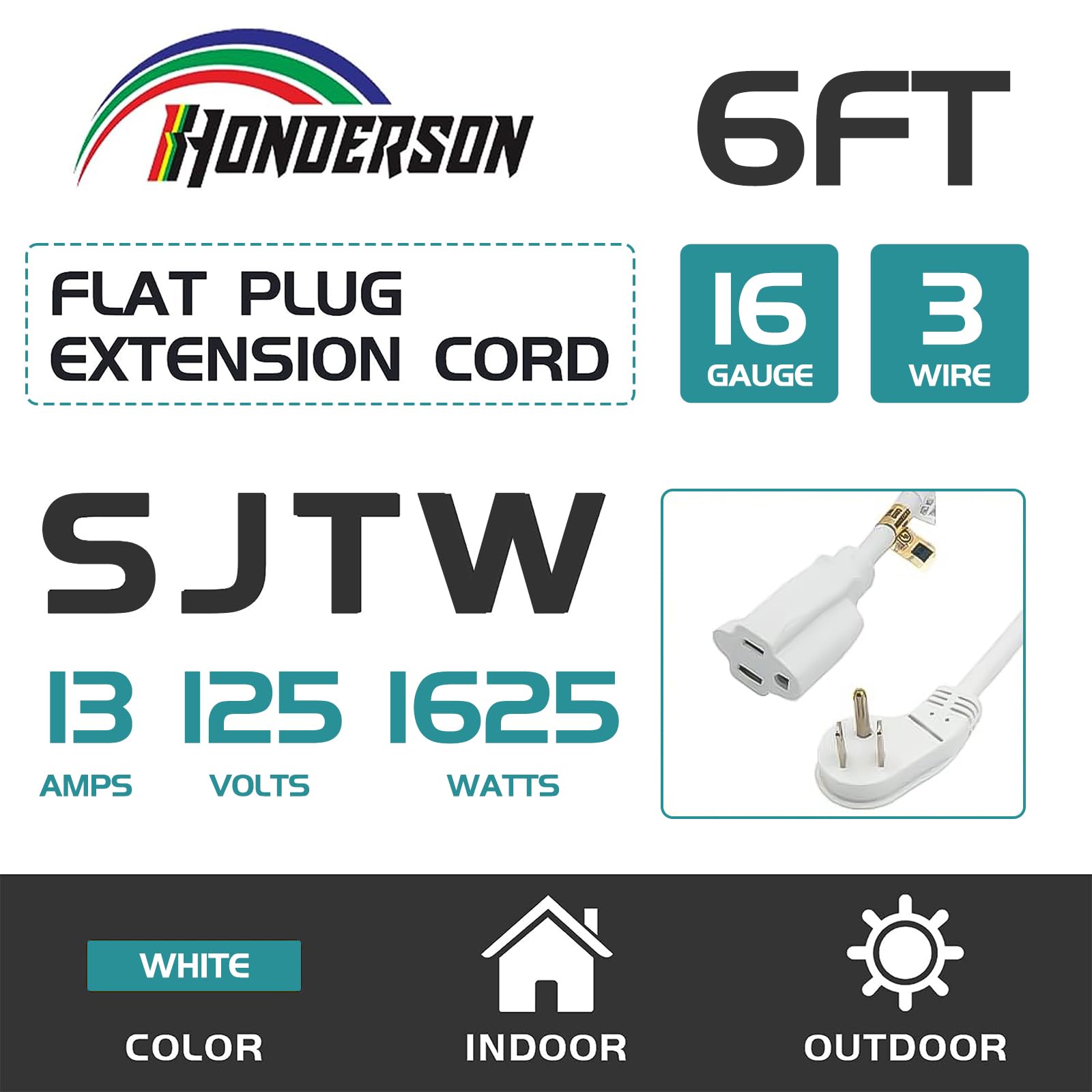 Rallonge électrique pour intérieur - Certifié UL - Calibre 16 - 1,8 m - Blanc - 3 broches - Robuste - 16/3 SJTW 13 A - Pour éclairage, électroménager, ménage