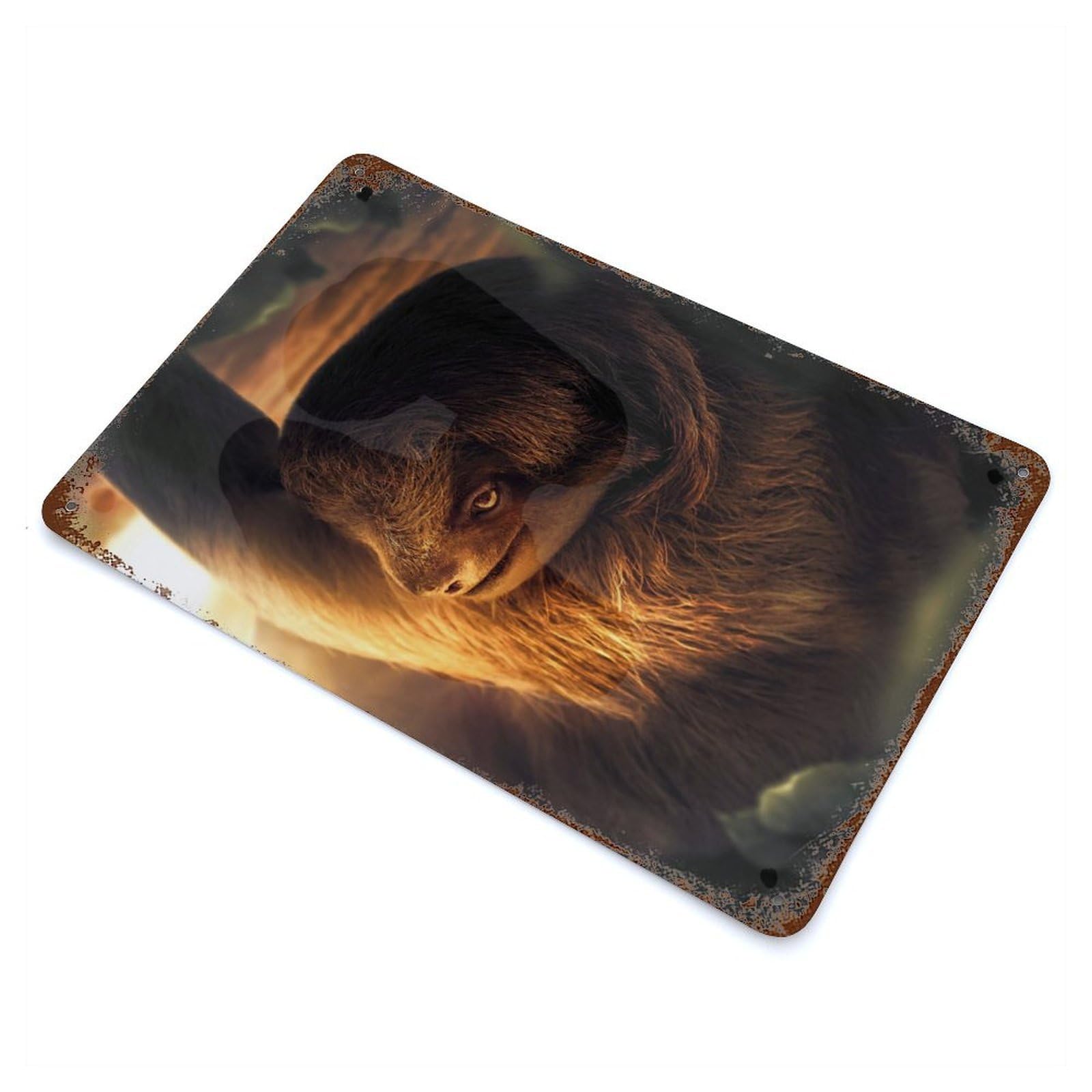 Rust Effect Sunset Sloth Aged Metal Wall Plaque 11.8"x7.9", Rustic Home Decor for Bistro, Counter And Cafe Decor