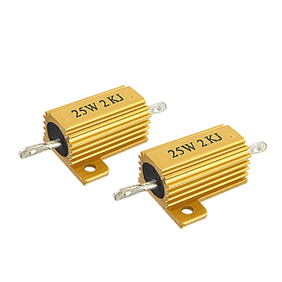 NEW LON0167 2 Pcs 25W 2K Ohm 5% Gold Tone Wire Wound Resistors Aluminum Housed(2 Stück 25W 2K Ohm 5% Gold Tone Wire Wun-de Widerstände Aluminium Gehäuse