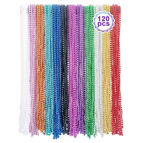 Mardi Gras Beads，120Pcs Bead Necklace 12 Colors 33" Colored Beads