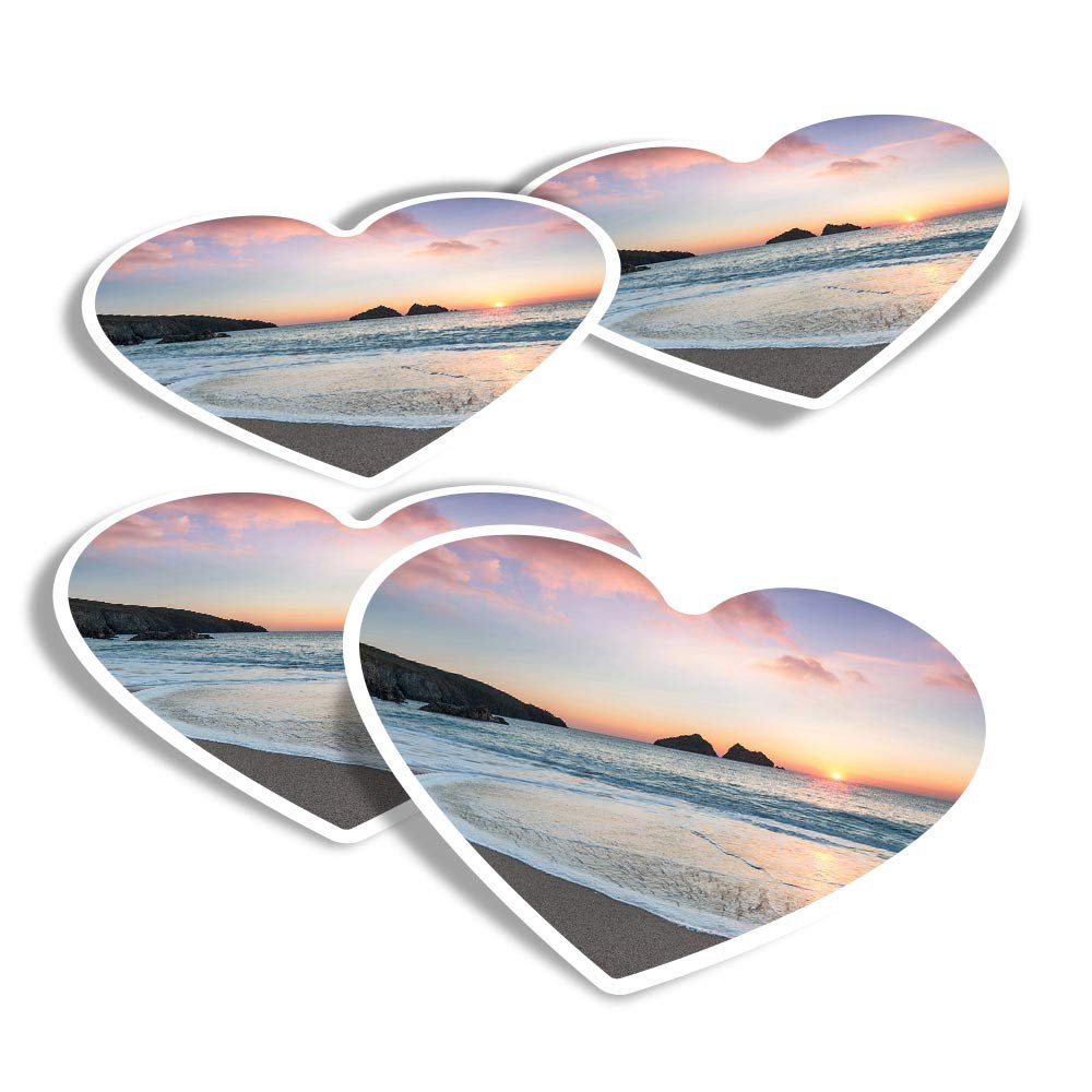 Vinyl Heart Stickers (Set of 4) - Holywell Bay Newquay Cornwall UK Fun Decals for Laptops,Tablets,Luggage,Scrap Booking,Fridges #21692