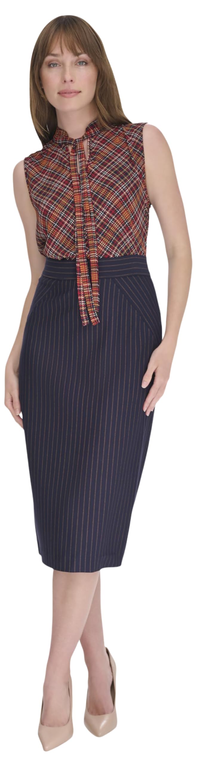 Tommy Hilfiger Womens Midi Length Slim Striped Skirt