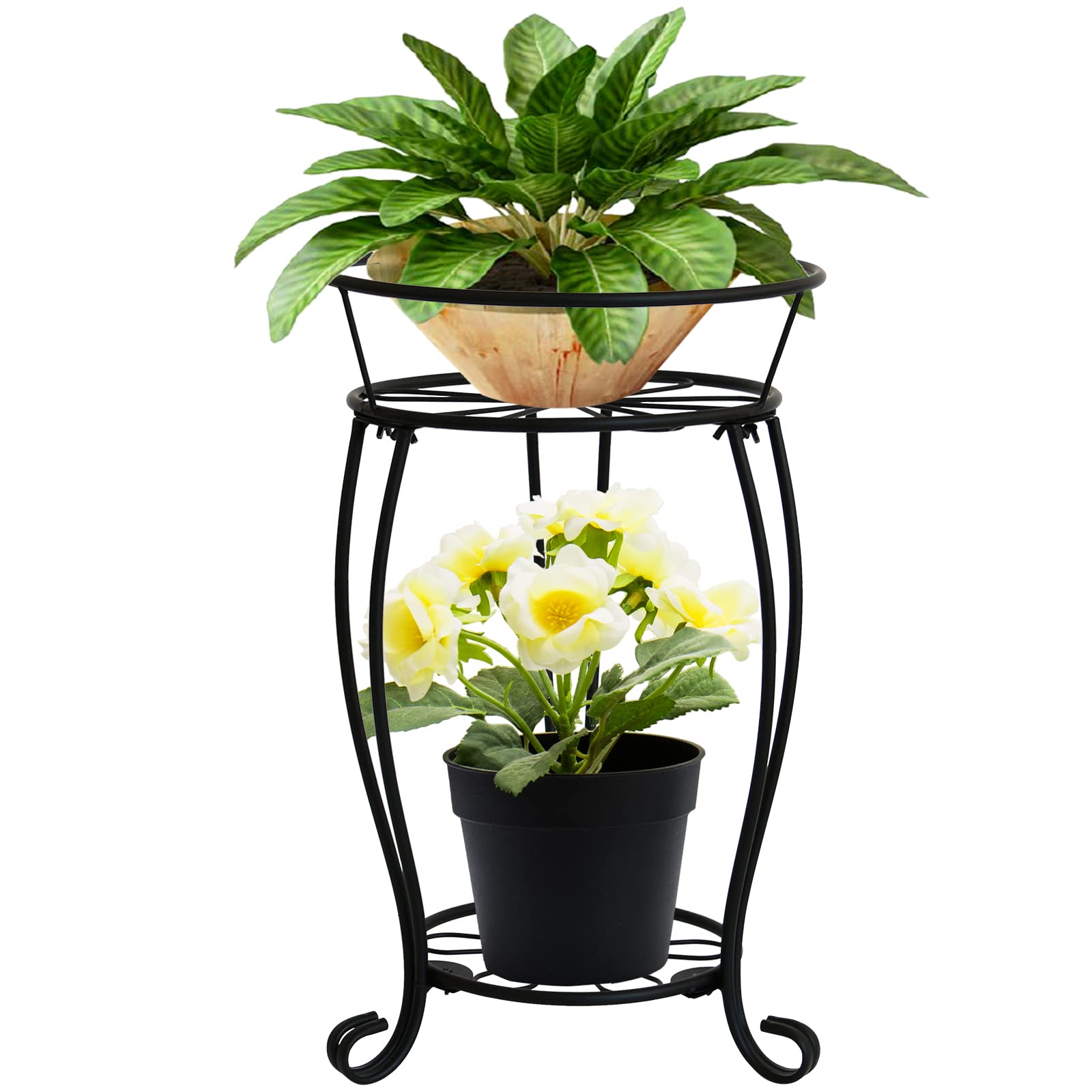 Metal Plant Stand Indoor Outdoor, 2 Tier Black Small Plant Shelf,19