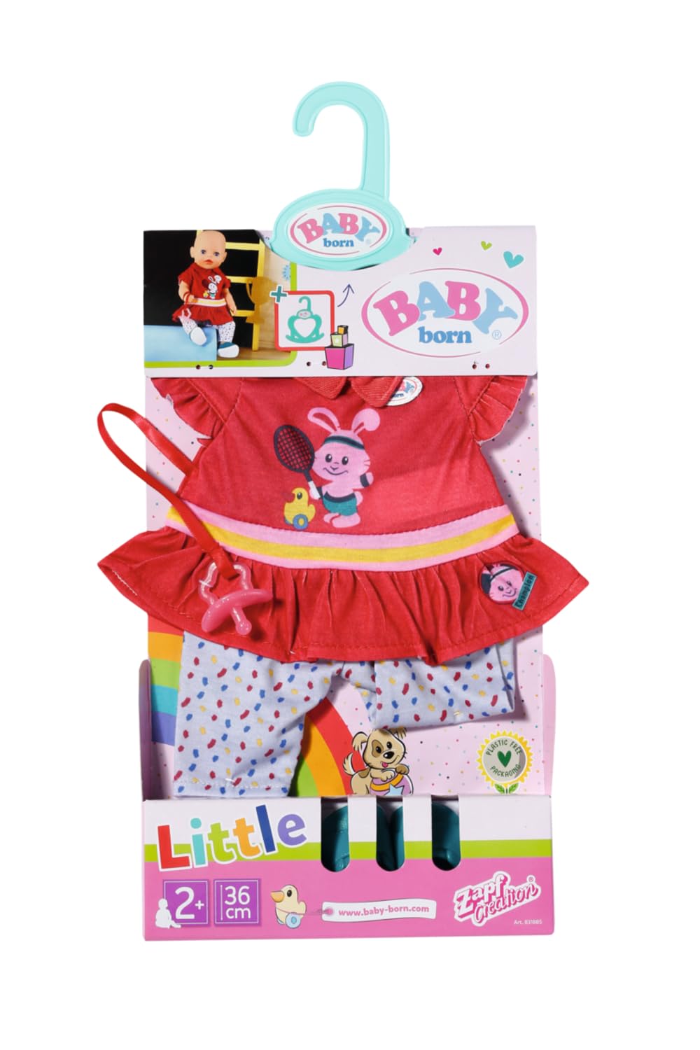 BABY born Little Sport 831885 Zestaw strojów z koszulką, spodniami, butami i smoczkiem, dla lalek 36 cm, 831885 Zapf Creation