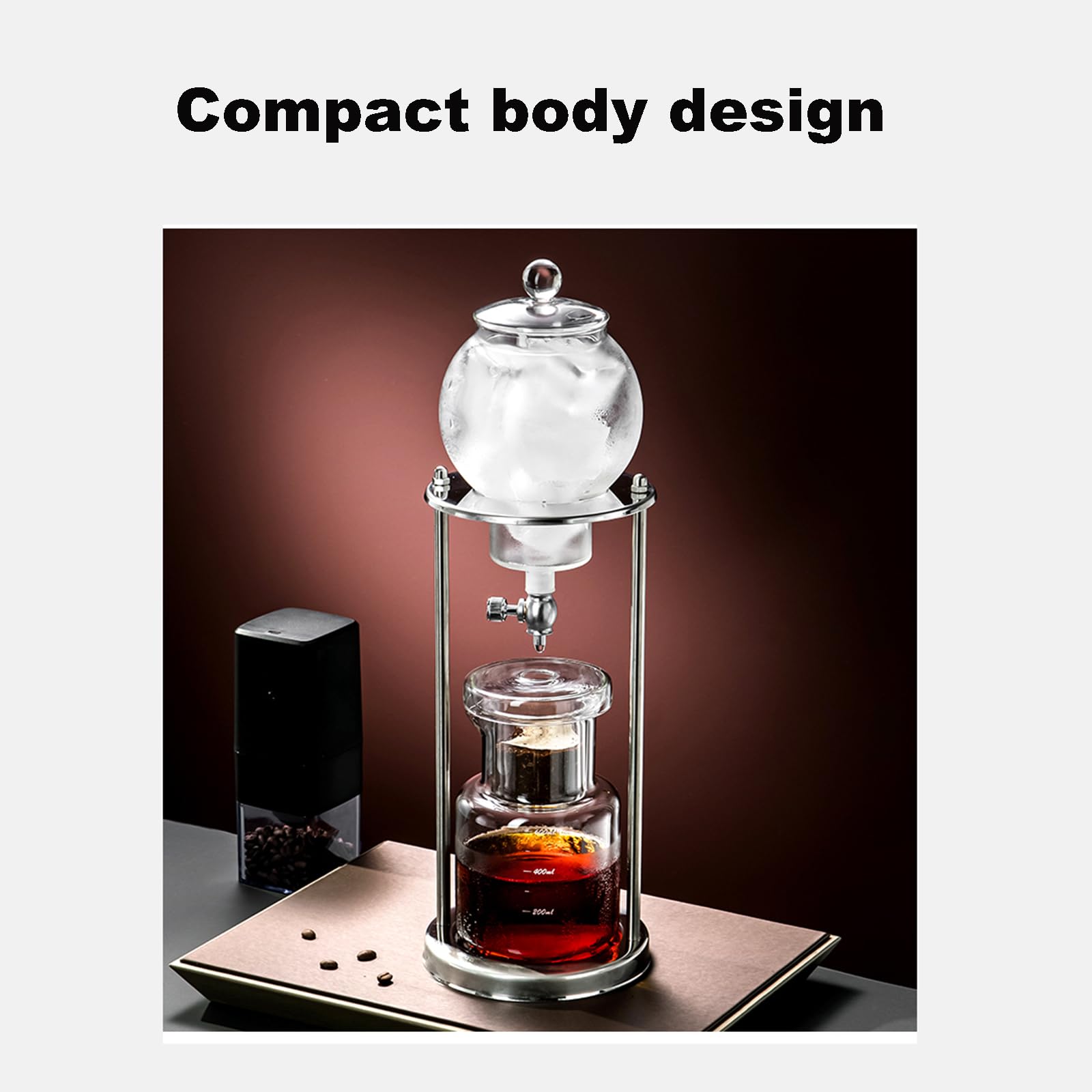 Caffettiera a goccia con ghiaccio da 600 ml, Caffettiera a goccia con ghiaccio freddo, 1-6 tazze, Valvola regolabile, Portapolvere in vetro borosilicato alto, Per casa, ufficio, bar, ristorante