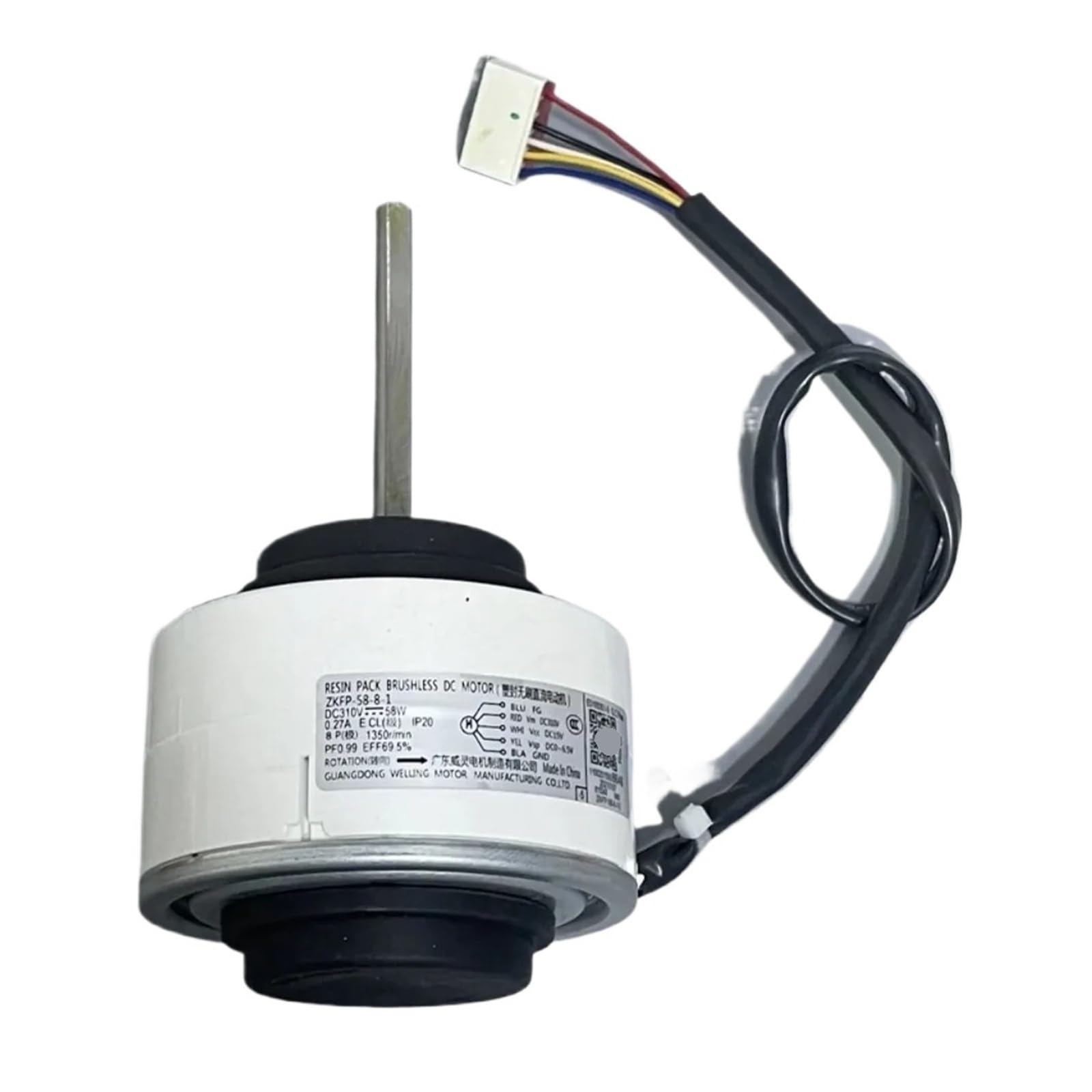 Motor de Ventilador CC sin Escobillas ZKFP-58-8-1, Compatible con Midea | 58 W, 1350 rpm, Motor de 8 Polos para Unidad Interior con Cableado y Conector Multipin, IP20, 1 Pieza