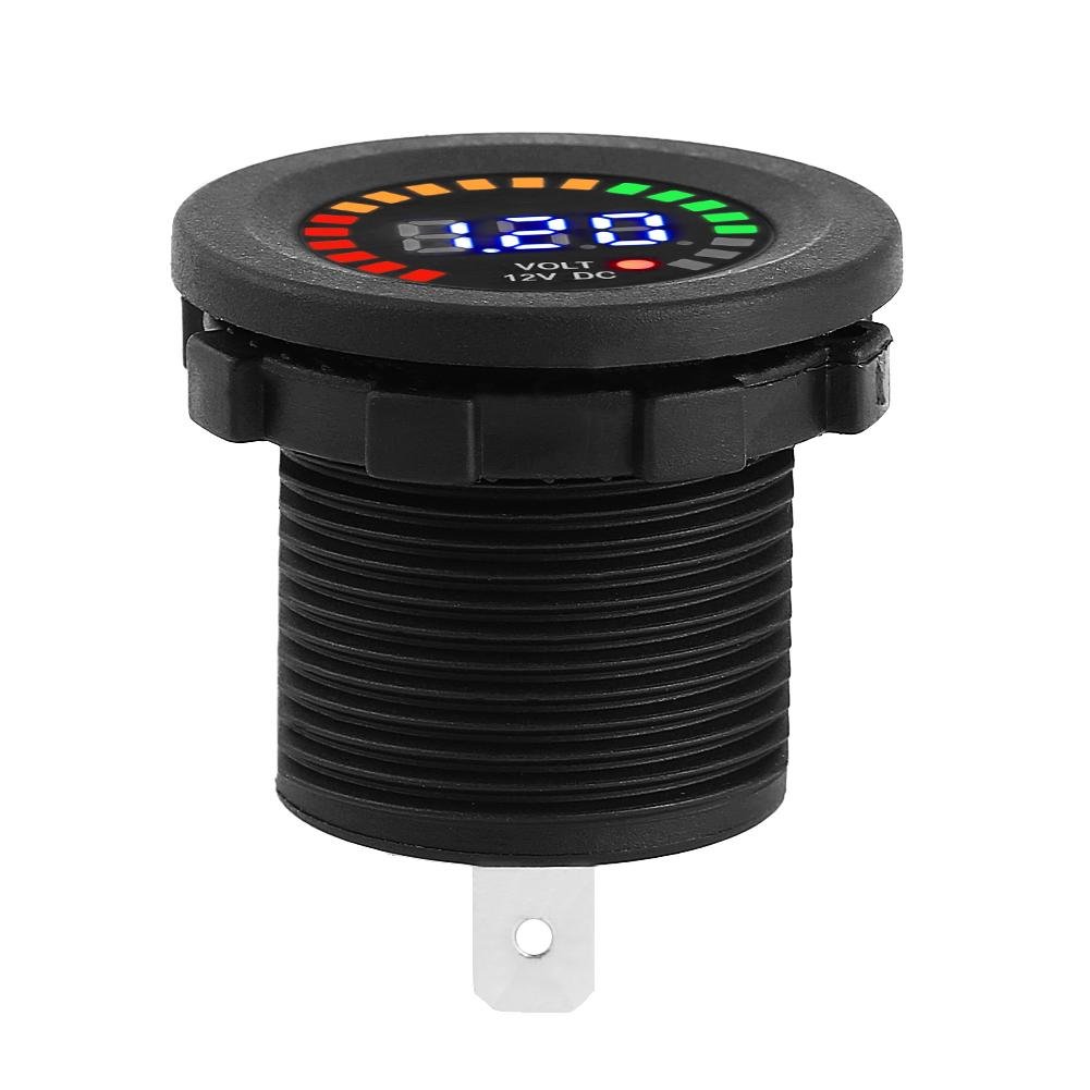 Nimomo Voltmetro Digitale a LED, Misuratore di Tensione, 12V Led Rilevatori Colorato Display Digitale Impermeabile Calibro per Auto Moto, Nero