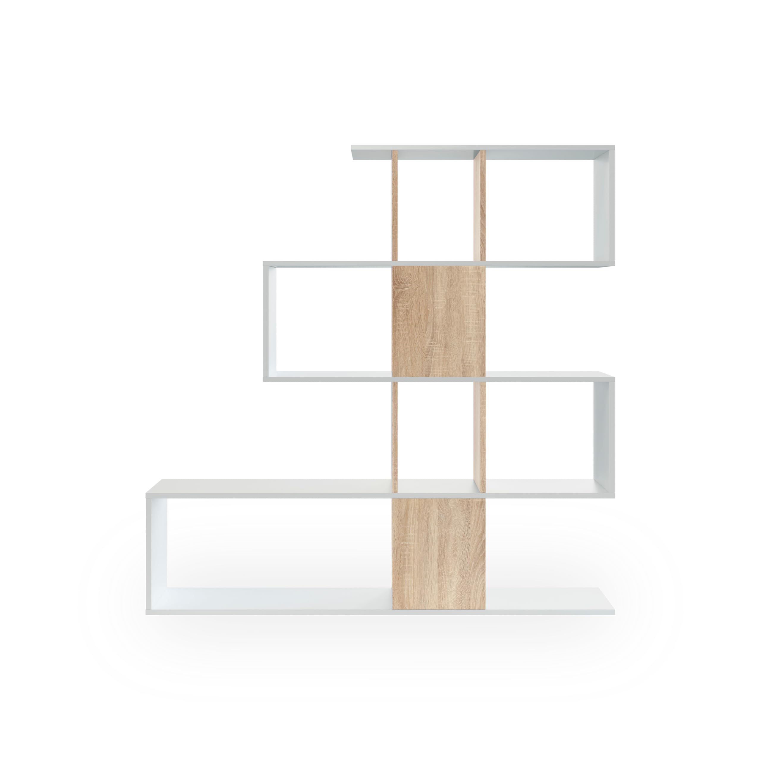 duehome | Estantería Librería, Salón, Comedor o Despacho, Modelo Domi, Acabado en Blanco Artik y Roble Canadian, Medidas: 145 cm (Alto) x 145 cm (Ancho) x 28 cm (Fondo)
