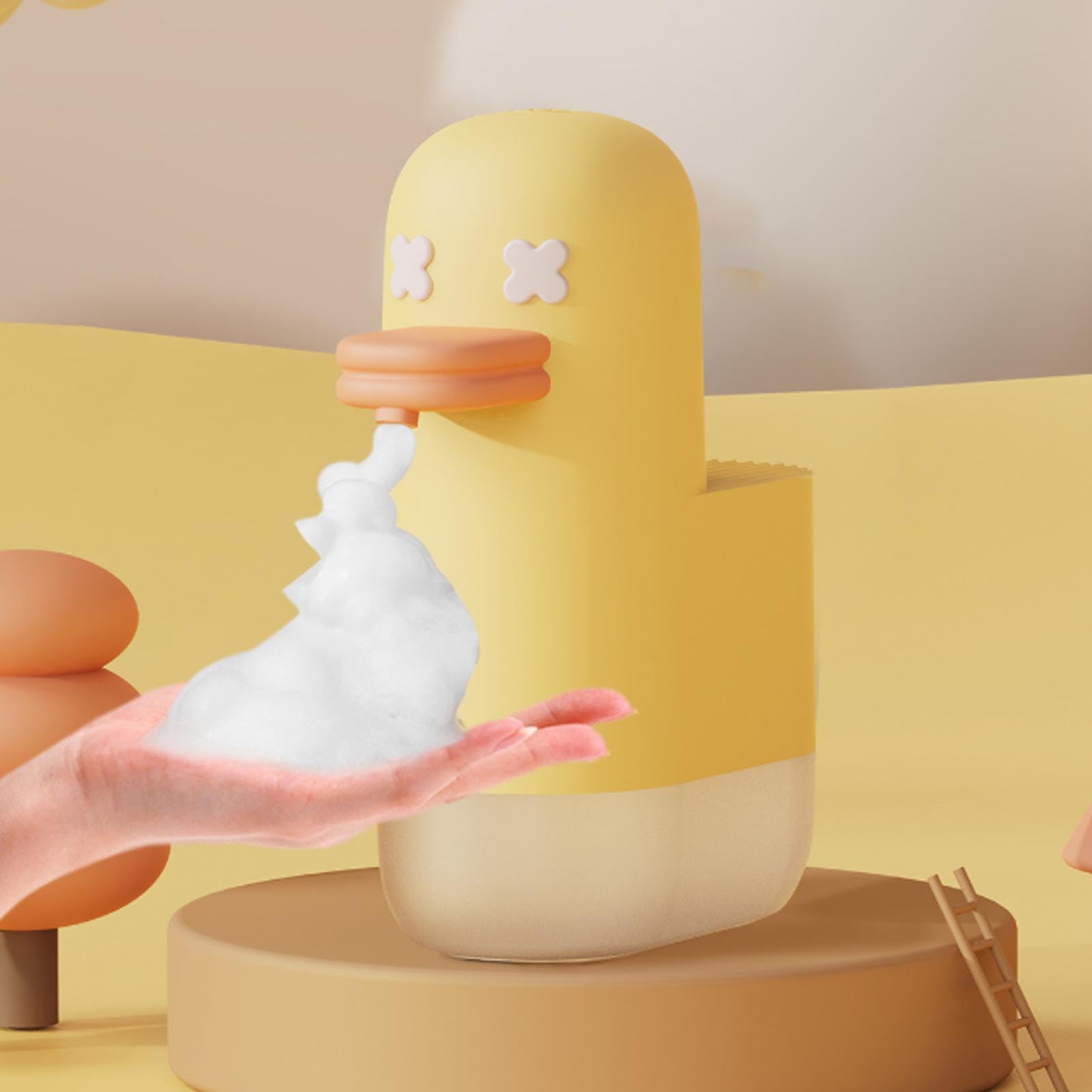 Fabater Cute Duck Dispenser Automatico Sapone Schiuma, Dispenser Sapone Mani Touchless Intelligente con Batteria Ricaricabile 1200mAh, Schiuma con Sensore 350ml per Bagno, Plastica ABS (B)