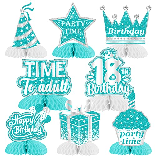 Cheereveal 18th Birthday Decorations for Girls Teal, 8 PCS 18th Birthday Honeycomb Centerpieces, Happy 18 Birthday Table Centerpiece Table Toppers for Girls Eighteen Years Old Party Table Decorations