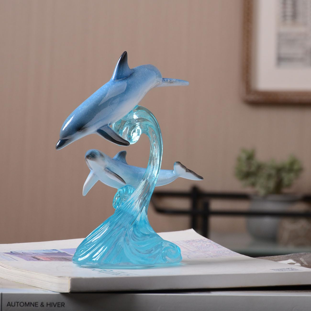 HAUCOZE Scultura Delfino Statua Marino Decorazione Moderna Arte Figurina Feste Regalo per Feste Matrimonio Amanti Amici Resina 15cm